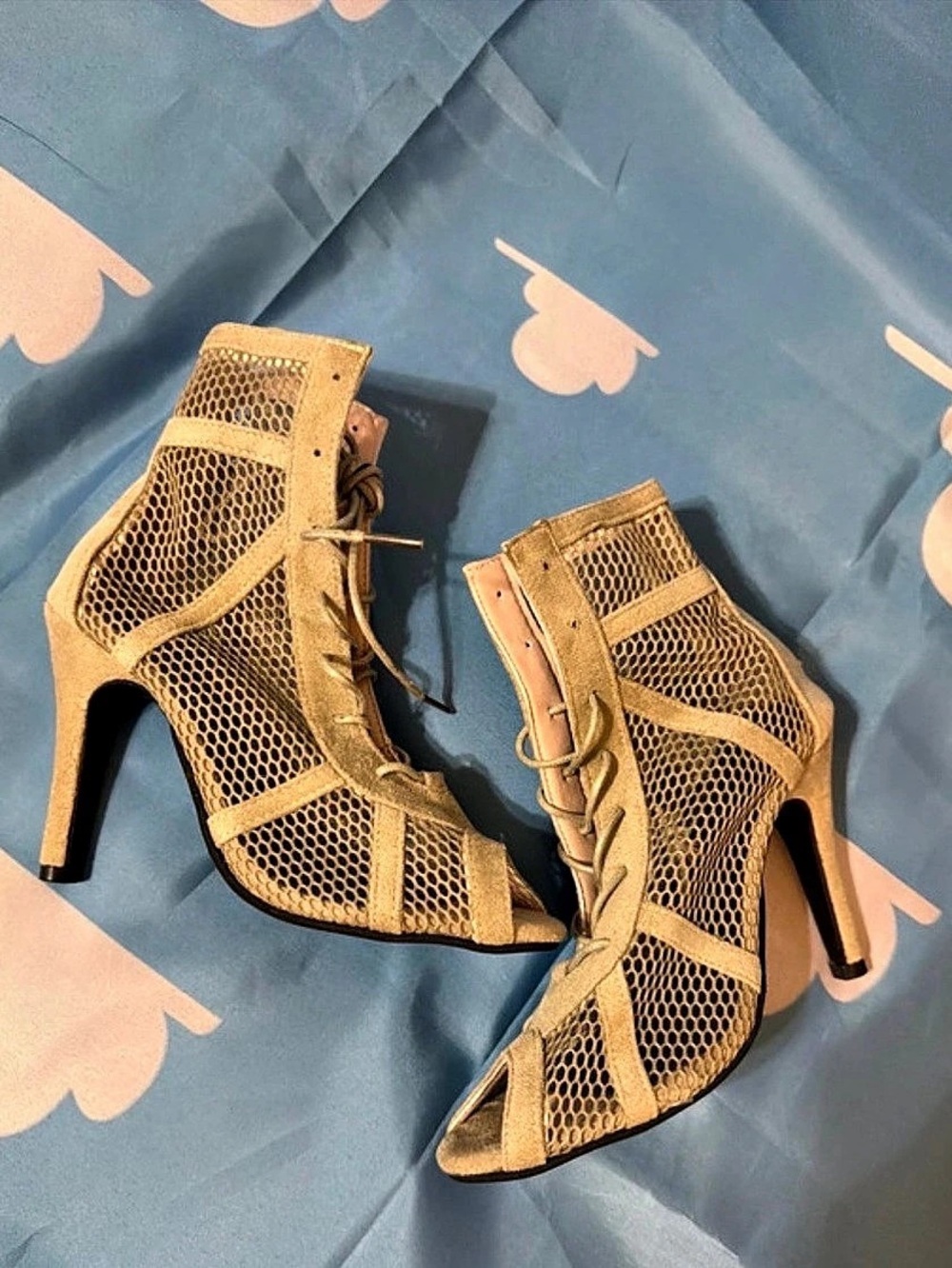 Brown Peep Toe Lace-Up Heels